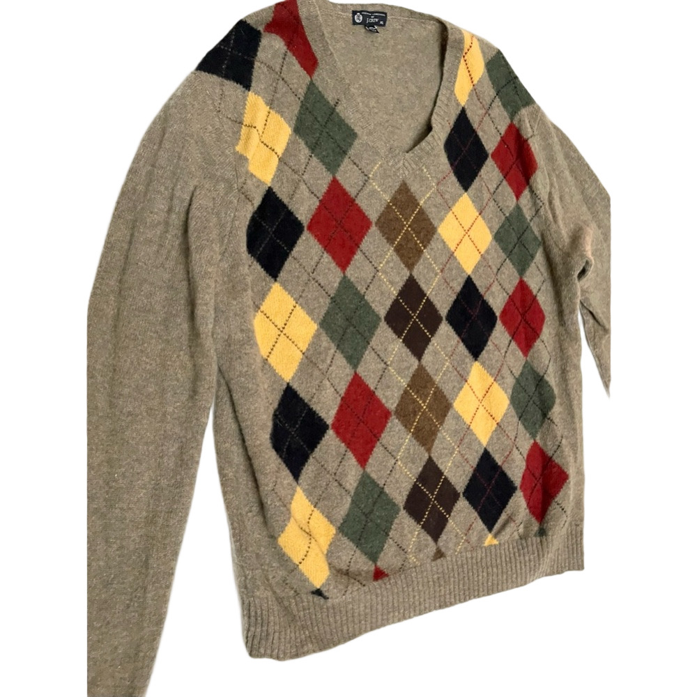 Vintage J. Crew Lambswool Argyle V-Neck Sweater Xl